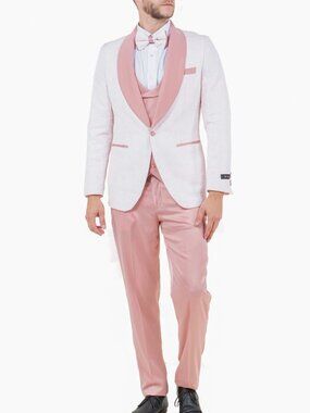 Pink Paisley Satin Shawl Lapel 3 Piece Fashion Men's Suit With Bowtie